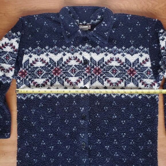 Vintage Cenza by Palmettos Fair Isle Fleece Shirt L Blue Button Sherpa Jacket - Picture 14 of 16